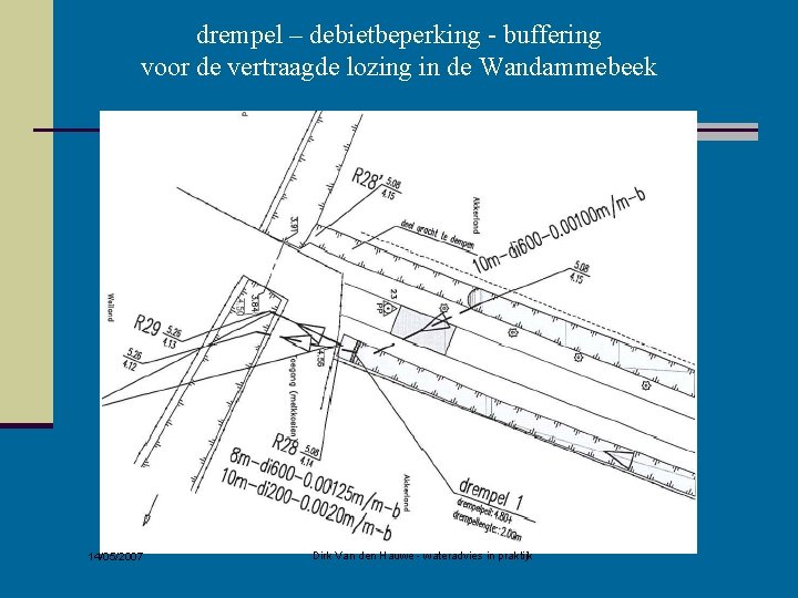 drempel – debietbeperking - buffering voor de vertraagde lozing in de Wandammebeek 14/05/2007 Dirk