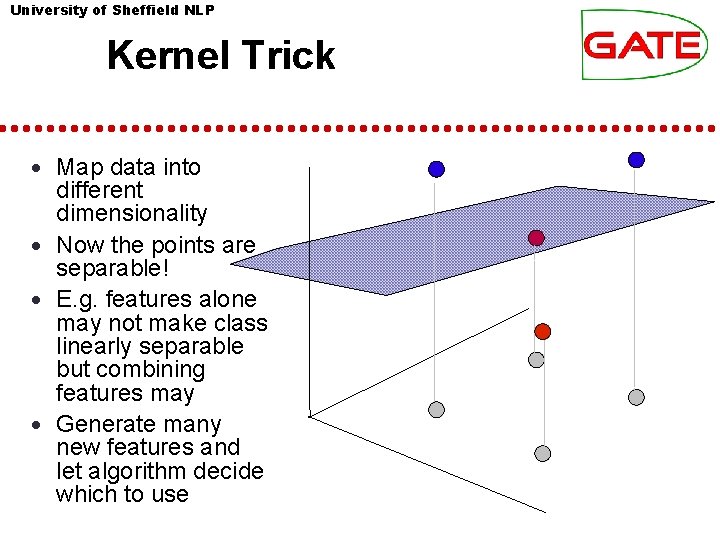 University of Sheffield NLP Kernel Trick • Map data into different dimensionality • Now University of Sheffield NLP Kernel Trick • Map data into different dimensionality • Now