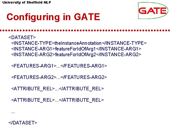 University of Sheffield NLP Configuring in GATE <DATASET> <INSTANCE-TYPE>the. Instance. Annotation</INSTANCE-TYPE> <INSTANCE-ARG 1>feature. For. University of Sheffield NLP Configuring in GATE <DATASET> <INSTANCE-TYPE>the. Instance. Annotation</INSTANCE-TYPE> <INSTANCE-ARG 1>feature. For.