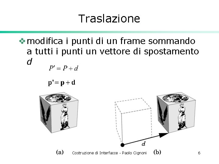 Traslazione v modifica i punti di un frame sommando a tutti i punti un