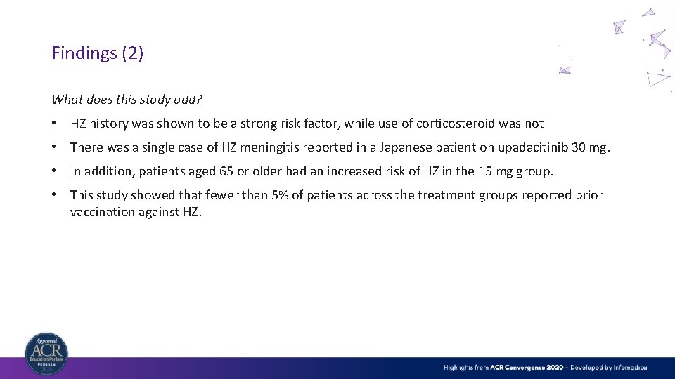 Findings (2) What does this study add? • HZ history was shown to be