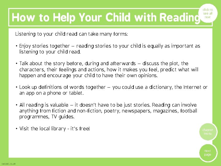 How to Help Your Child with Reading click to see all text Listening to How to Help Your Child with Reading click to see all text Listening to