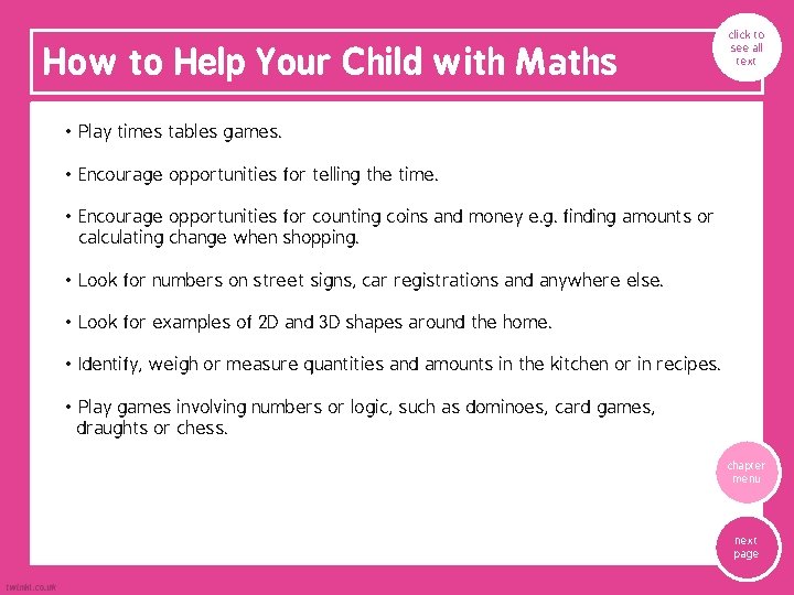 How to Help Your Child with Maths click to see all text • Play