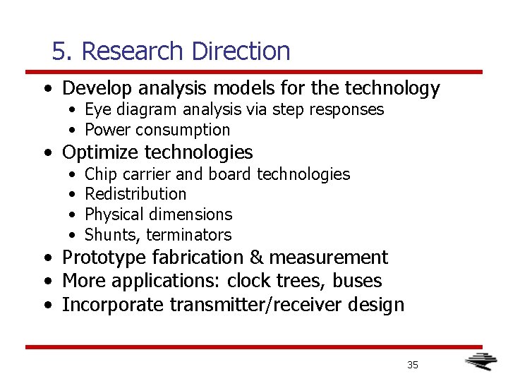 5. Research Direction • Develop analysis models for the technology • Eye diagram analysis