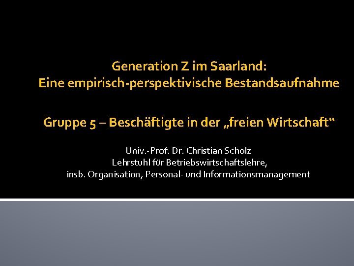 Generation Z im Saarland: Eine empirisch-perspektivische Bestandsaufnahme Gruppe 5 – Beschäftigte in der „freien