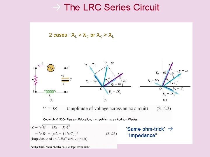  The LRC Series Circuit 2 cases: XL > XC or XC > XL