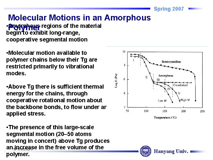 Spring 2007 Molecular Motions in an Amorphous • Polymer Amorphous regions of the material