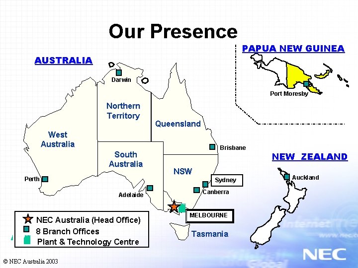 Our Presence AUSTRALIA PAPUA NEW GUINEA Darwin Port Moresby Northern Territory Queensland West Australia