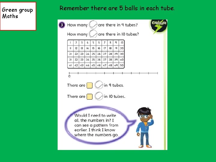 Green group Maths Remember there are 5 balls in each tube. 