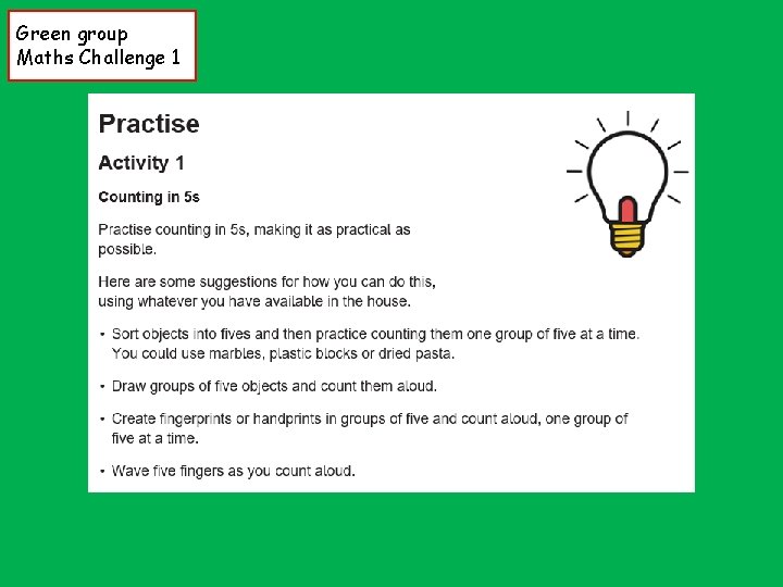Green group Maths Challenge 1 