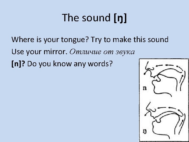 The sound [ŋ] Where is your tongue? Try to make this sound Use your