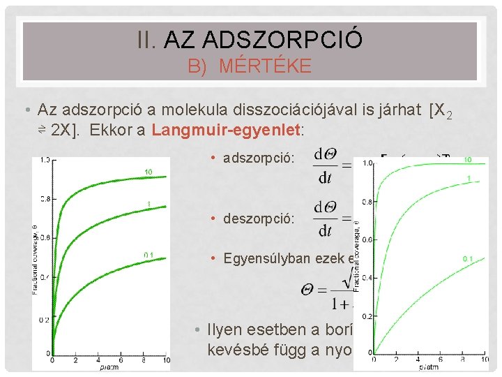 II. AZ ADSZORPCIÓ B) MÉRTÉKE • Az adszorpció a molekula disszociációjával is járhat [X