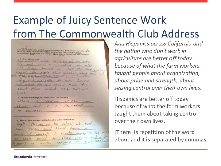 Example of Juicy Sentence Work from The Commonwealth Club Address And Hispanics across California