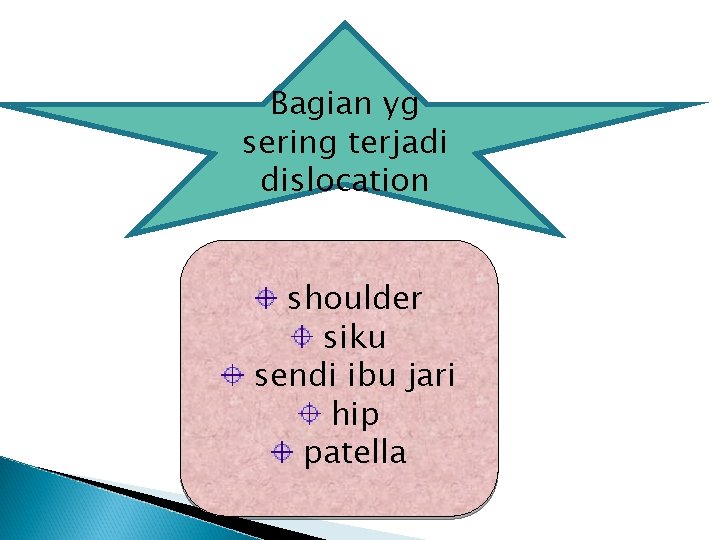 Bagian yg sering terjadi dislocation shoulder siku sendi ibu jari hip patella 