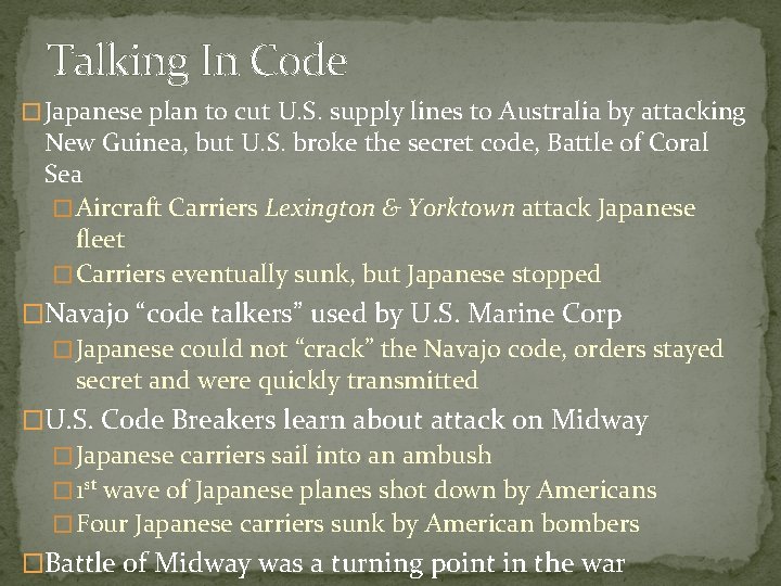 Talking In Code � Japanese plan to cut U. S. supply lines to Australia