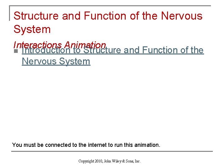 Structure and Function of the Nervous System Interactions Animation n Introduction to Structure and