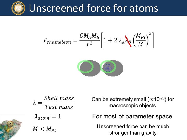 Unscreened force for atoms Unscreened force can be much stronger than gravity 
