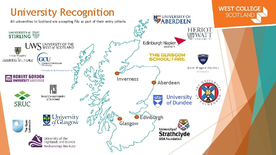University Recognition All universities in Scotland are accepting FAs as part of their entry University Recognition All universities in Scotland are accepting FAs as part of their entry