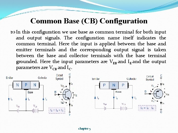 Common Base (CB) Configuration In this configuration we use base as common terminal for