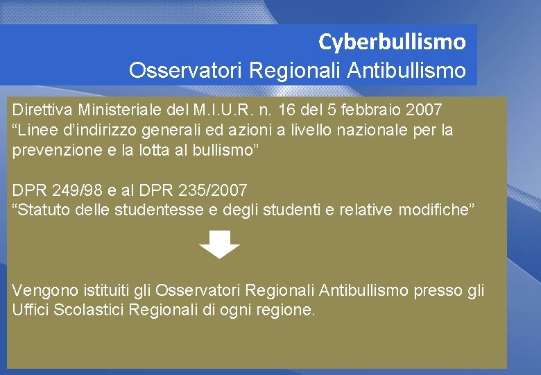 Cyberbullismo Osservatori Regionali Antibullismo Direttiva Ministeriale del M. I. U. R. n. 16 del