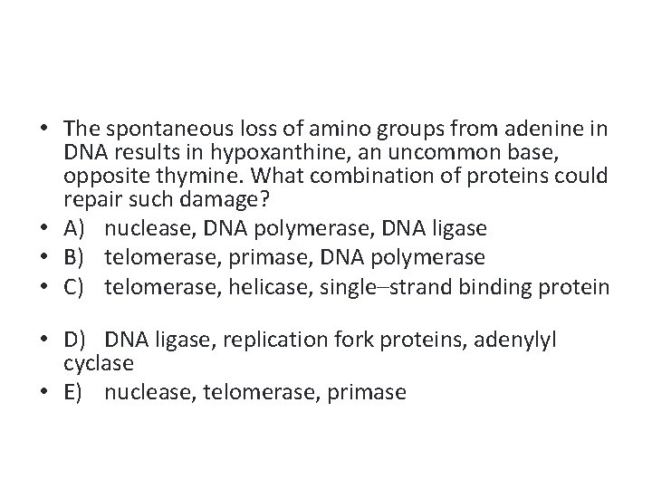  • The spontaneous loss of amino groups from adenine in DNA results in