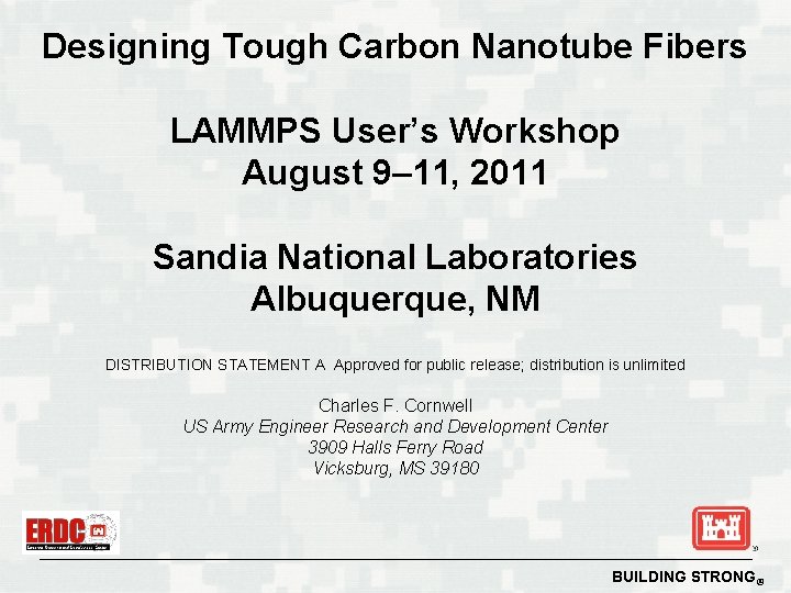 Designing Tough Carbon Nanotube Fibers LAMMPS User’s Workshop August 9– 11, 2011 Sandia National