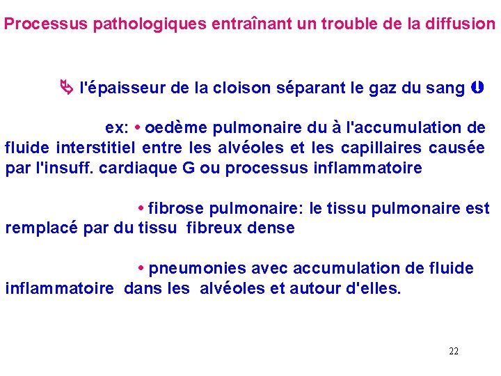 Processus pathologiques entraînant un trouble de la diffusion l'épaisseur de la cloison séparant le