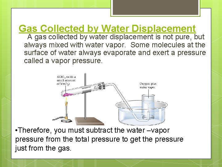 Gas Collected by Water Displacement A gas collected by water displacement is not pure, Gas Collected by Water Displacement A gas collected by water displacement is not pure,