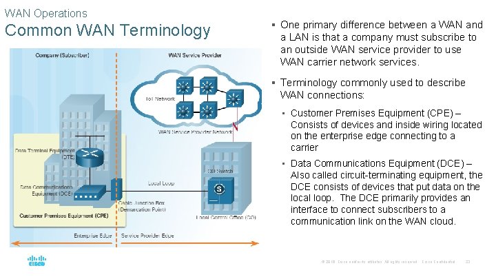 WAN Operations Common WAN Terminology § One primary difference between a WAN and a