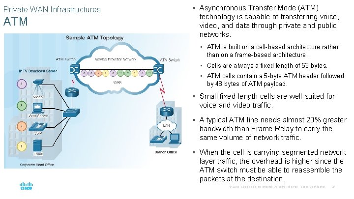 Private WAN Infrastructures ATM § Asynchronous Transfer Mode (ATM) technology is capable of transferring
