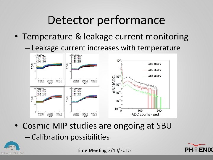 Detector performance • Temperature & leakage current monitoring – Leakage current increases with temperature