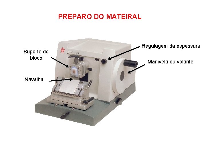 PREPARO DO MATEIRAL Regulagem da espessura Suporte do bloco Navalha Manivela ou volante 