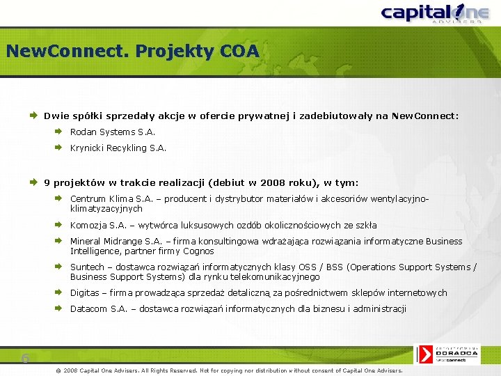 New. Connect. Projekty COA Æ Dwie spółki sprzedały akcje w ofercie prywatnej i zadebiutowały