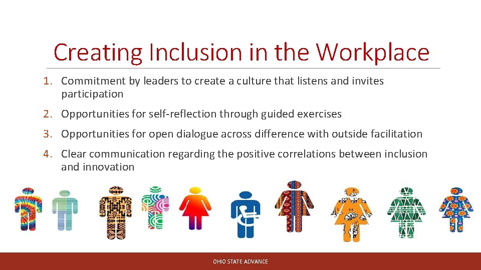 Creating Inclusion in the Workplace 1. Commitment by leaders to create a culture that