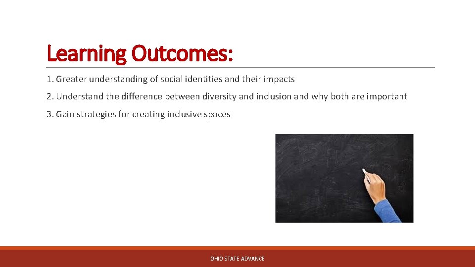 Learning Outcomes: 1. Greater understanding of social identities and their impacts 2. Understand the