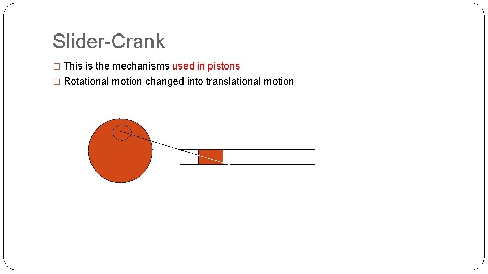 Slider-Crank � This is the mechanisms used in pistons � Rotational motion changed into