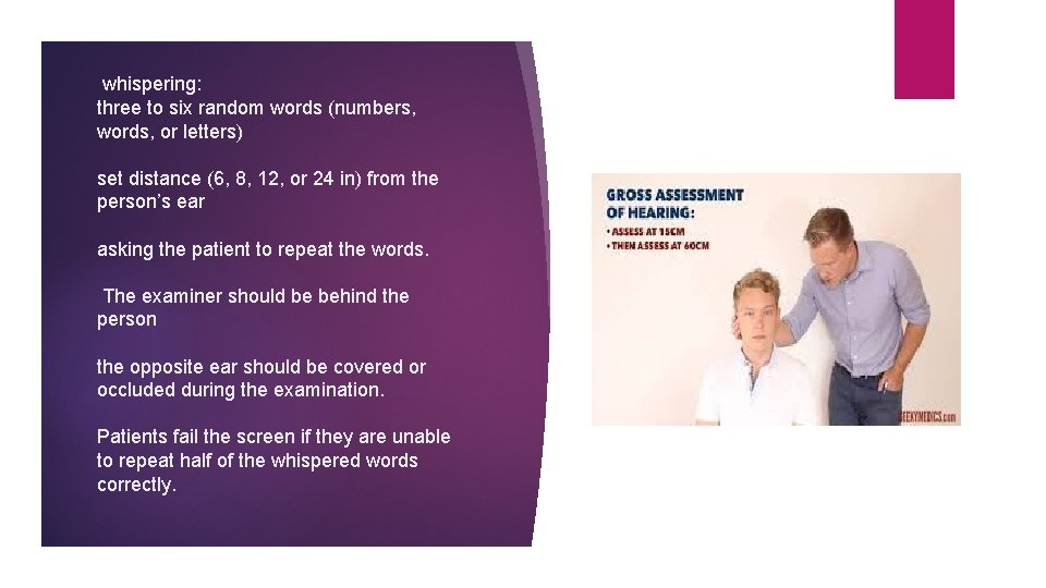 whispering: three to six random words (numbers, words, or letters) set distance (6, 8,