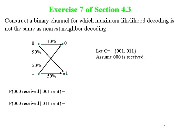 Exercise 7 of Section 4. 3 Construct a binary channel for which maximum likelihood