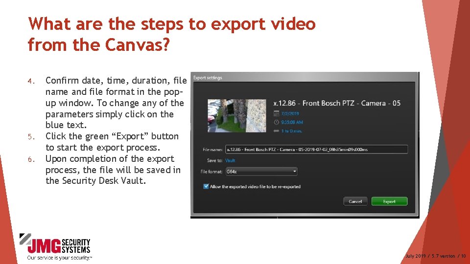 What are the steps to export video from the Canvas? 4. 5. 6. Confirm