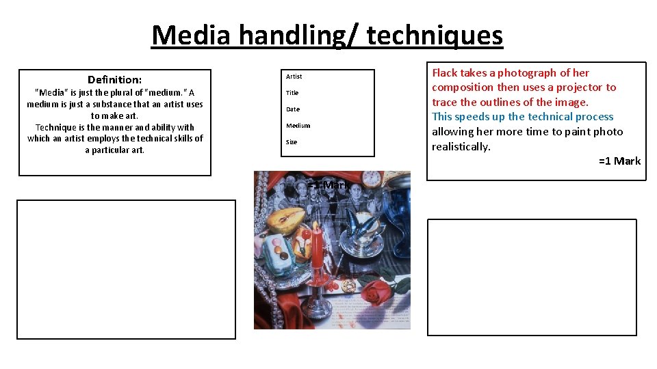 Media handling/ techniques Definition: "Media" is just the plural of "medium. " A medium
