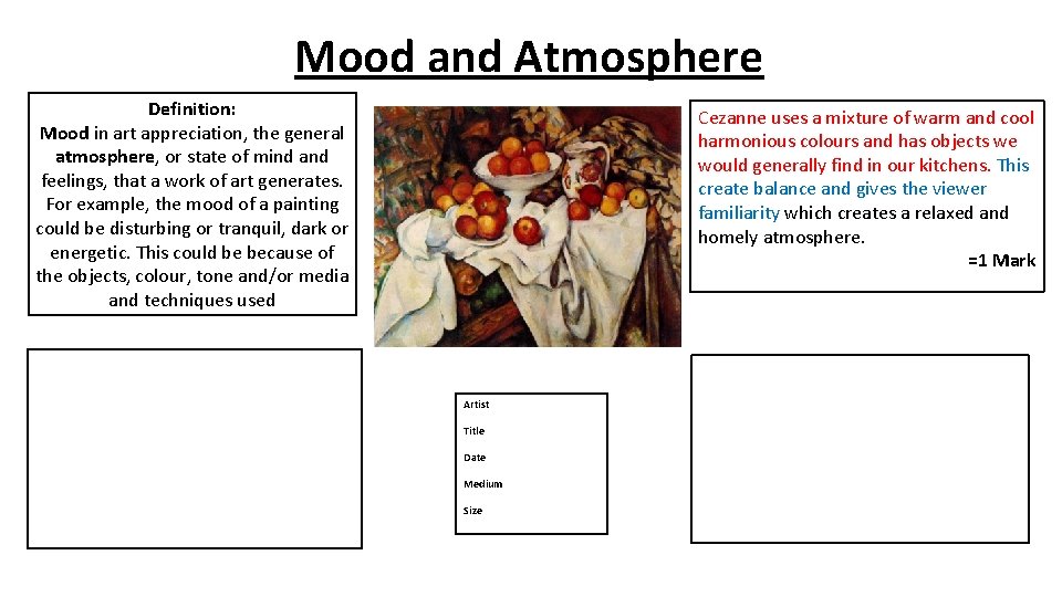 Mood and Atmosphere Definition: Mood in art appreciation, the general atmosphere, or state of