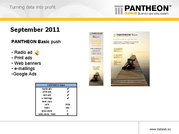 Turning data into profit September 2011 PANTHEON Basic push • Radio ad • Print