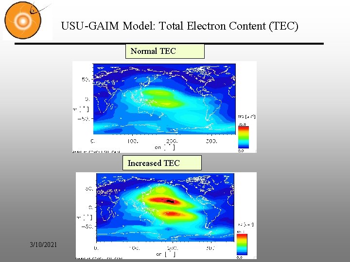 USU-GAIM Model: Total Electron Content (TEC) Normal TEC Increased TEC 3/10/2021 USU-GAIM Model: Total Electron Content (TEC) Normal TEC Increased TEC 3/10/2021