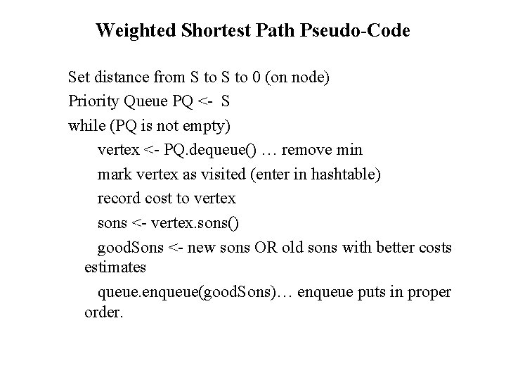 Weighted Shortest Path Pseudo-Code Set distance from S to 0 (on node) Priority Queue