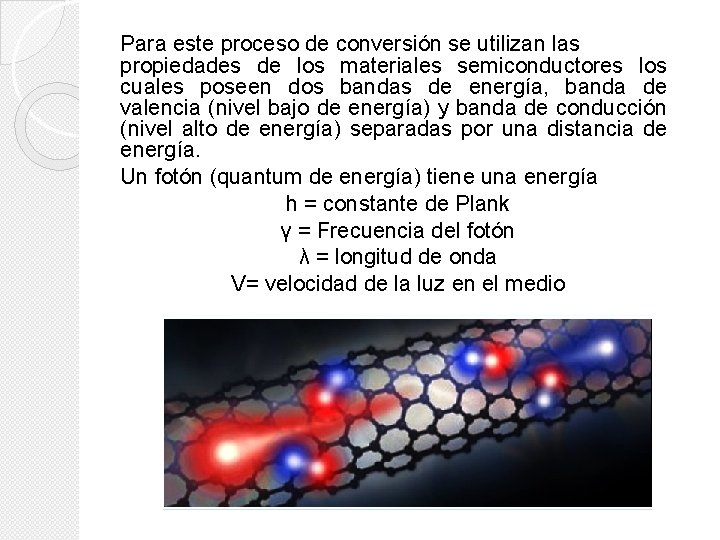 Para este proceso de conversión se utilizan las propiedades de los materiales semiconductores los