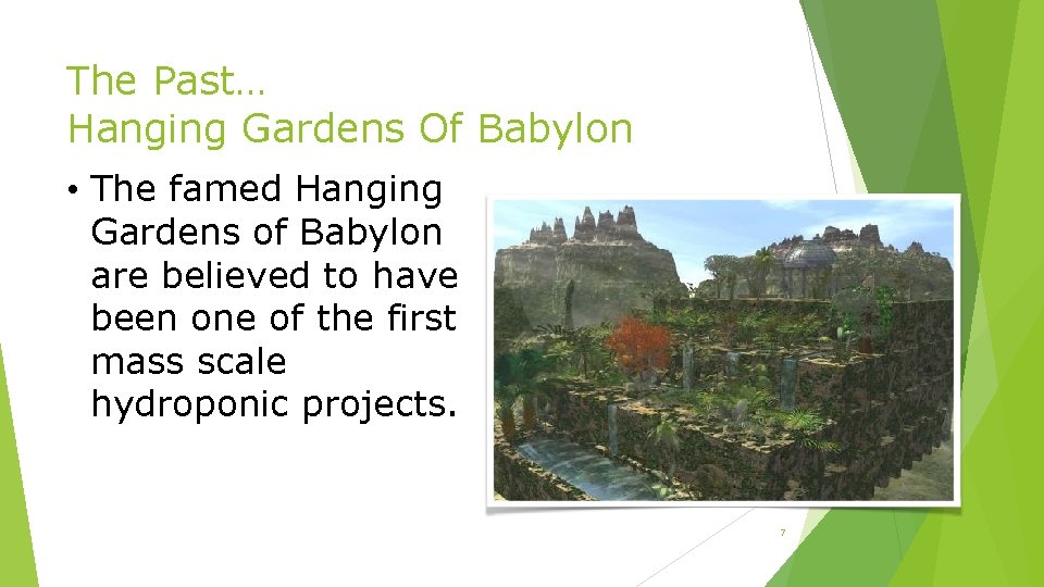 The Past… Hanging Gardens Of Babylon • The famed Hanging Gardens of Babylon are