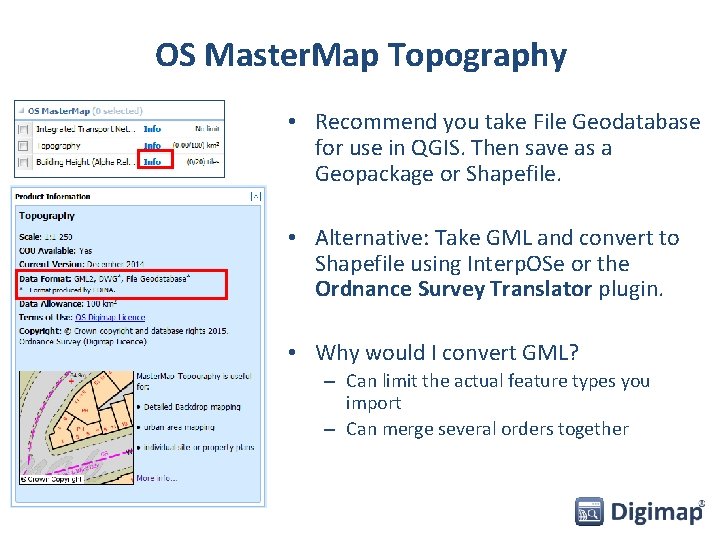 OS Master. Map Topography • Recommend you take File Geodatabase for use in QGIS.