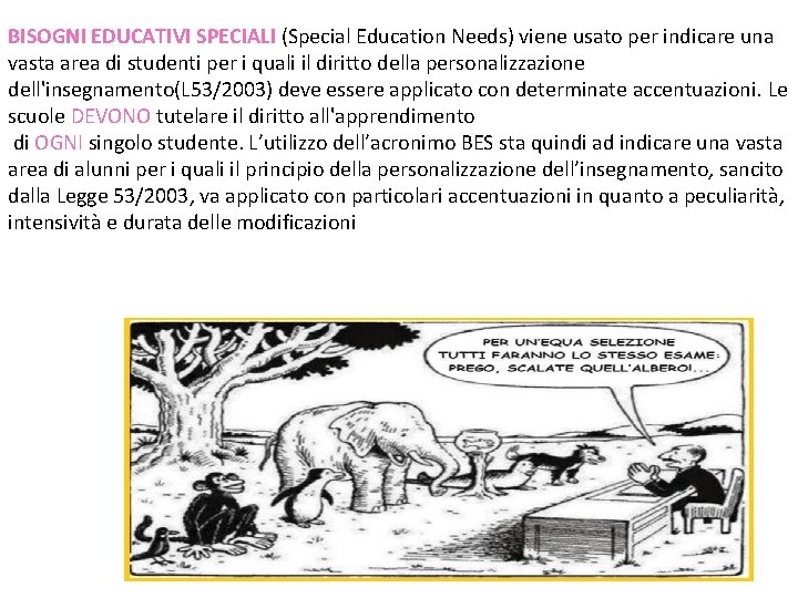 BISOGNI EDUCATIVI SPECIALI (Special Education Needs) viene usato per indicare una vasta area di