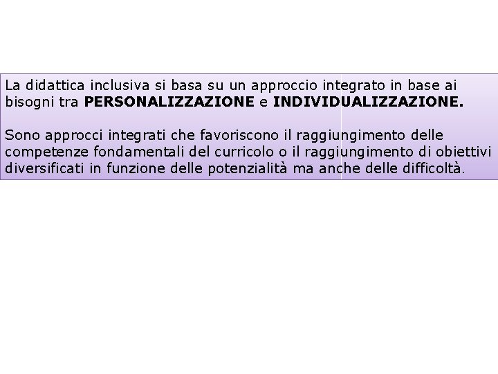 La didattica inclusiva si basa su un approccio integrato in base ai bisogni tra