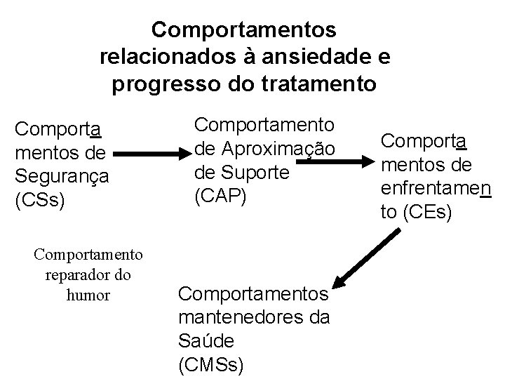 Comportamentos relacionados à ansiedade e progresso do tratamento Comporta mentos de Segurança (CSs) Comportamento Comportamentos relacionados à ansiedade e progresso do tratamento Comporta mentos de Segurança (CSs) Comportamento